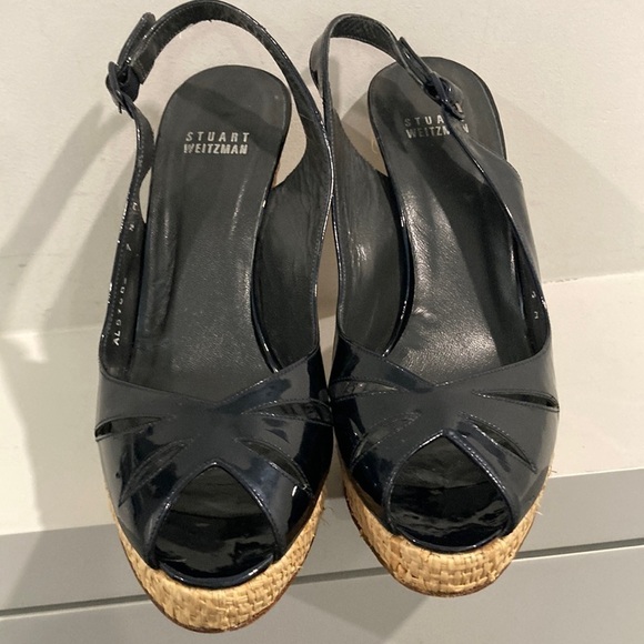 STUART Weitzman Black heels Size 7.5 patent leather peep toe - Picture 8 of 15